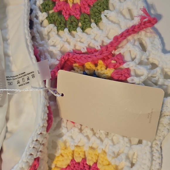 Musera Crochet Boho Shorts Colorful Hollow Out Cover Up  Floral Granny Square L - Picture 16 of 17